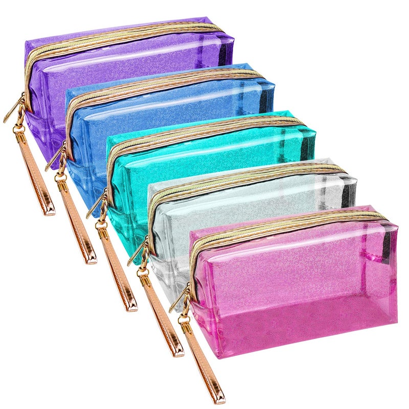 Meetory 5 Pack Waterproof Cosmetic Bag Portable Translucent Makeup Bag Zippered Travel Toiletry Pouch for Vacation, Bathroom, Organizing - Image 1